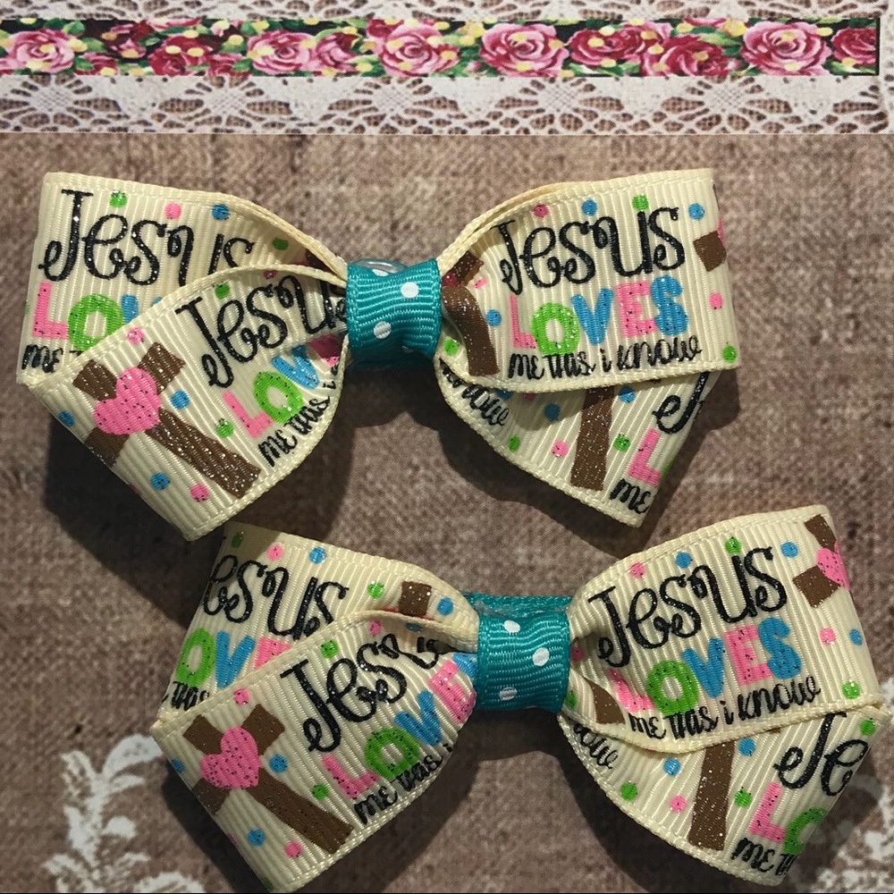 Handmade Hair bows - Jesus Loves Me